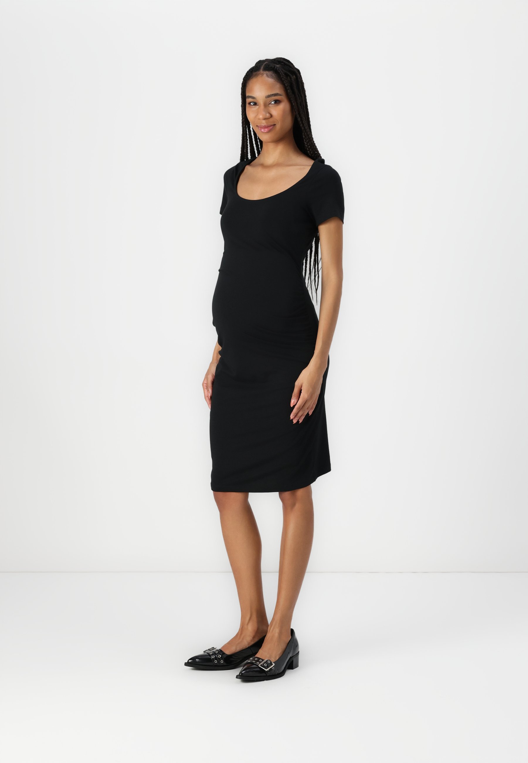 Lot de 2 mini-robes moulantes Anna Field MAMA à col rond et manches courtes, froncées sur les côtés - Jersey - gris foncé/noir