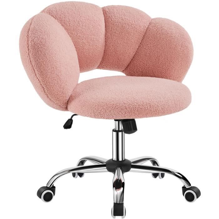 Silla de oficina Yaheetech Cloud Design en tela bouclé con respaldo elástico y asiento regulable en altura, color rosa.