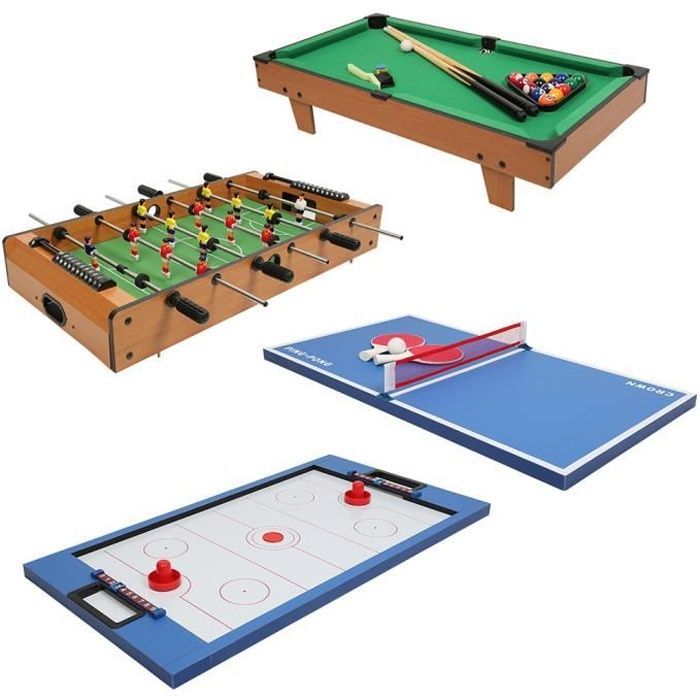 NUO 4-in-1 Multi-Game Table - Wooden Tabletop Billiards, Ping Pong, Hockey and Football for Children and Adults
