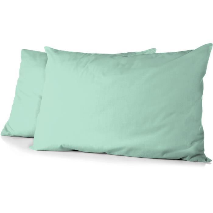 Juego de 2 fundas de almohada - HOME LINGE PASSION - Microfibra 82 g - 50 x 70 cm - Verde aguamarina