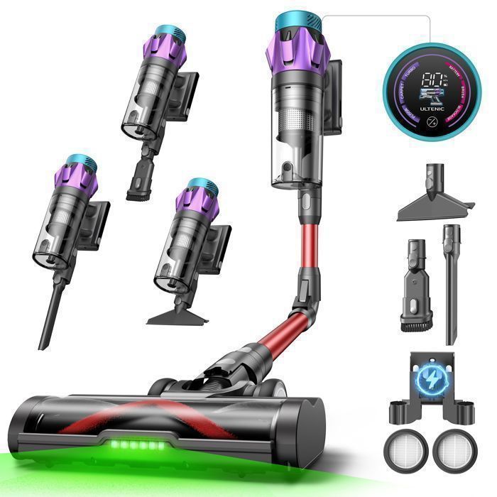 Aspirateur Balai Sans Fil - ULTENIC - UP18  Power Pro - Ultra Puissant - 600 W -150 AW - Autonomie 80min - Batterie Amovible
