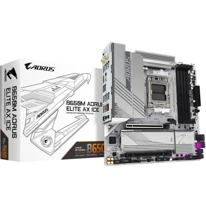 Motherboard - GIGABYTE - B650M AORUS ELITE AX ICE - Micro ATX - Wi-Fi 6E - DDR5 up to 8000 MHz