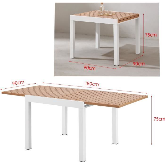 Mesa de jardín extensible CALVI - Rectangular - Tablero de aluminio con efecto madera - Capacidad para 6 personas