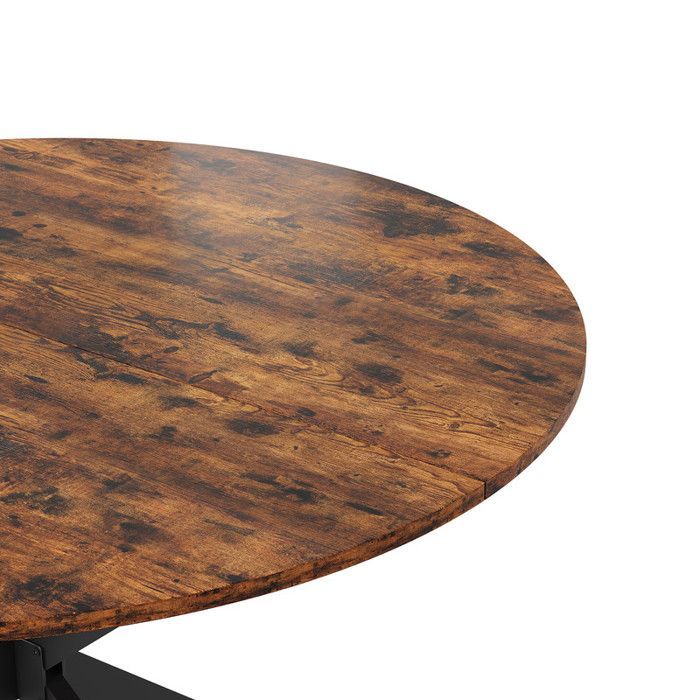 Table à Manger Ronde 120x120x78cm Ø120cm Industriel Vintage Pieds en X Marron-Noir Stable 4-6 Personnes Cuisine Salon