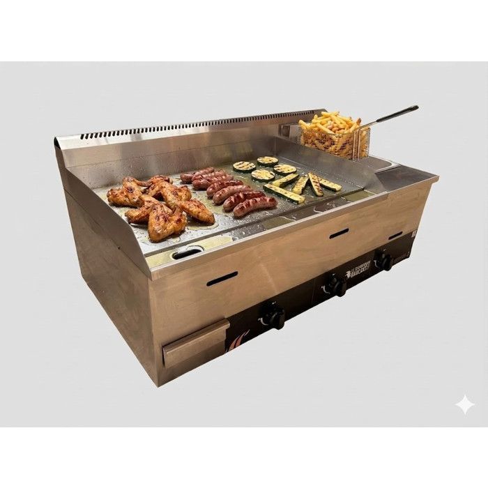 Combined barbecue, griddle and fryer - THE GAULISH BARBECUE - Stainless steel - 3 burners - 14400W - Butane/Propane gas