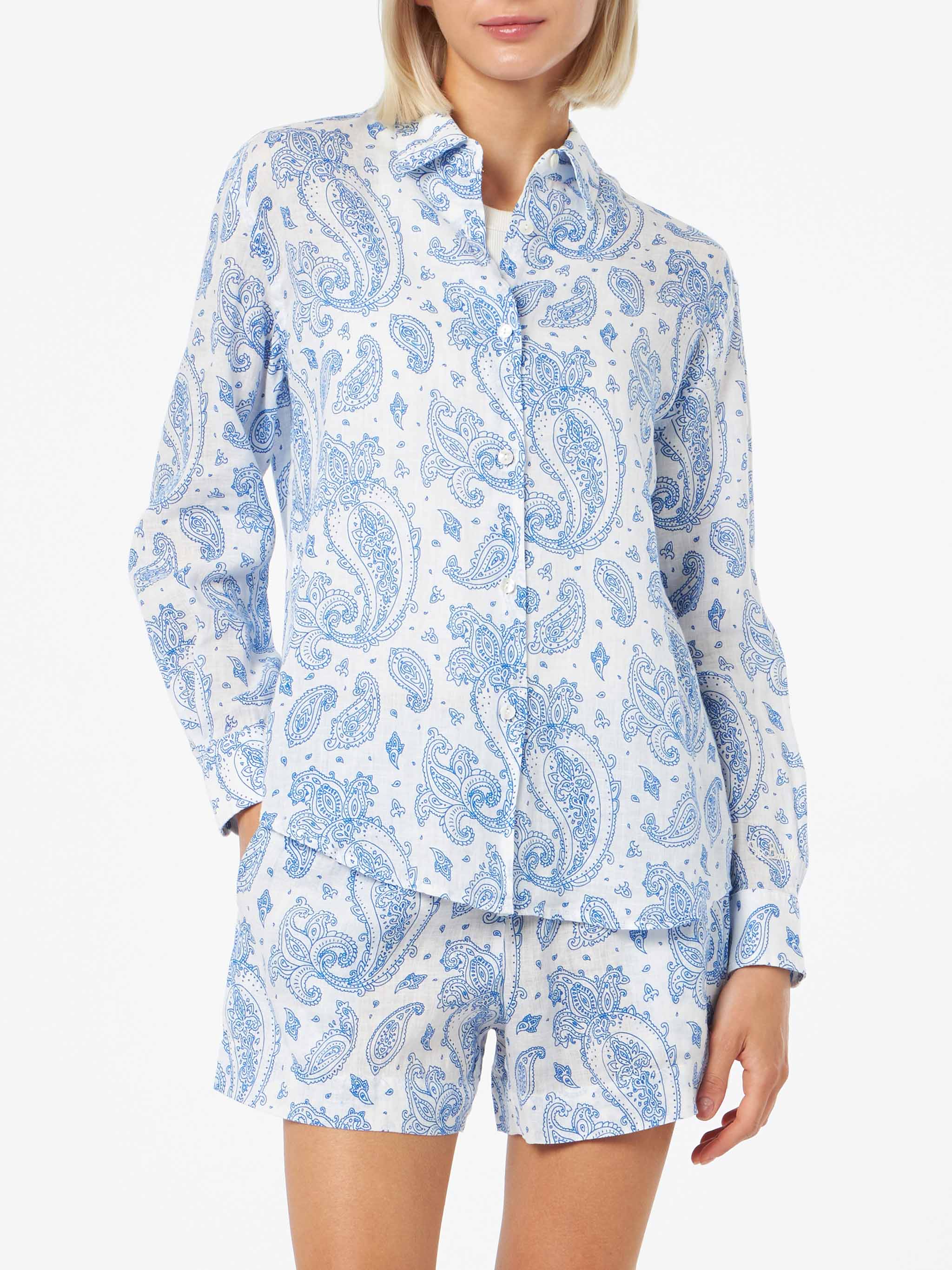Meredith klassiek linnen overhemd met paisleyprint voor dames