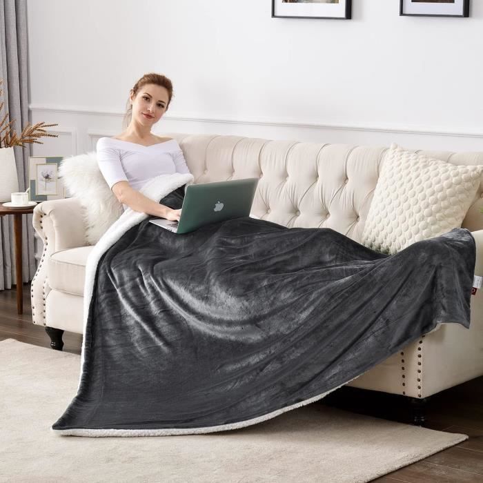 Manta de forro polar Sherpa de 150x200 cm, cálida y suave, ideal para cama, sofá, invierno y viajes.