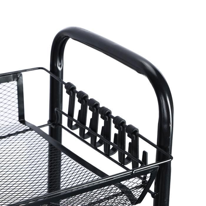 Chariot Desserte de Cuisine à Roulettes Rangement Stockage - 5 Niveaux - Plateau amovible aspect - Acier - NOIR