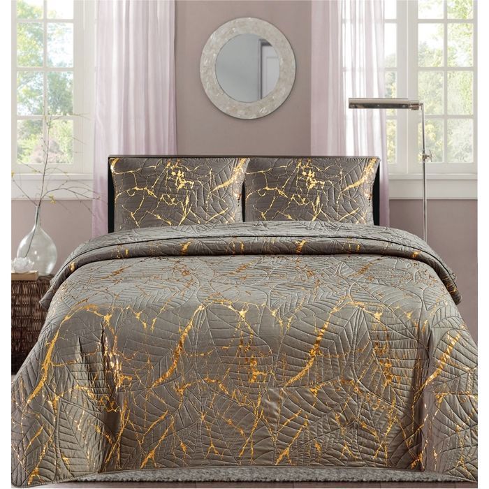 Colcha acolchoada - Christelle - 220 x 240 cm - Cinza dourado - 2 fronhas - 100% poliéster