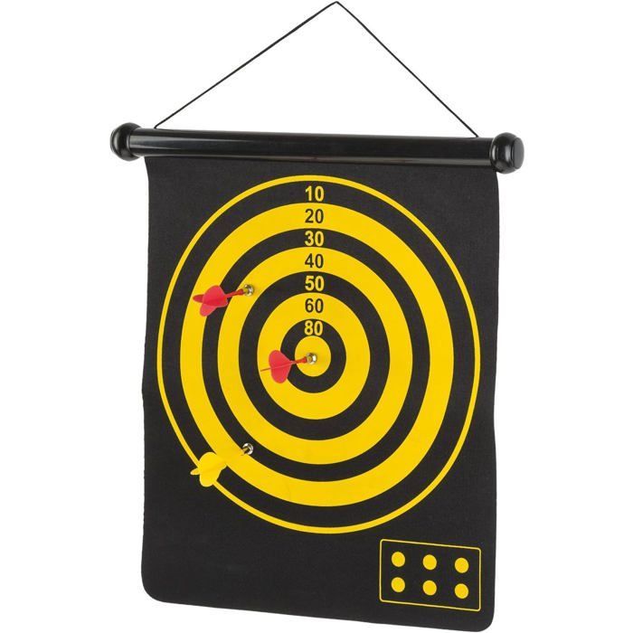 Bersaglio per freccette con 2 tavole e 6 freccette magnetiche, giocabile su 2 lati, per uso interno ed esterno.
