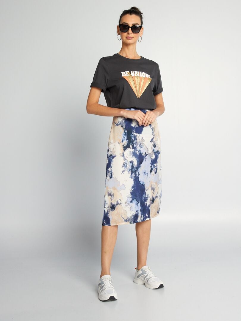 Falda midi tie-dye - AZUL