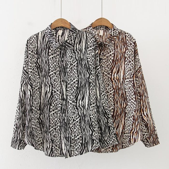Camisa de gasa de manga larga con estampado de leopardo para mujer euroamericana, moda de otoño 2020, estilo retro, blusa corta para mujer, estilo salvaje.