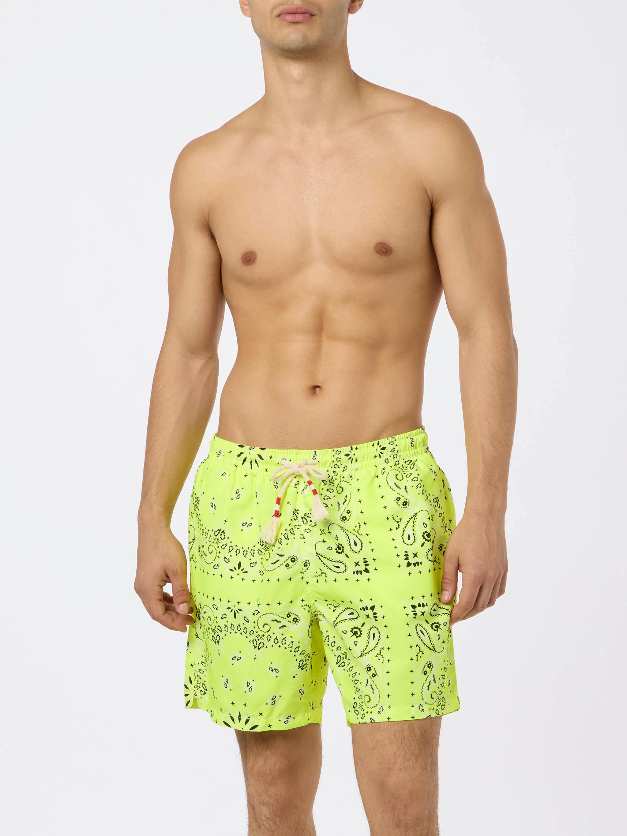 Herenzwempak met neongele bandana-print