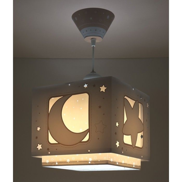 Lustre e luminária pendente infantil Dalber Moonlight, com lua e estrelas, bege.