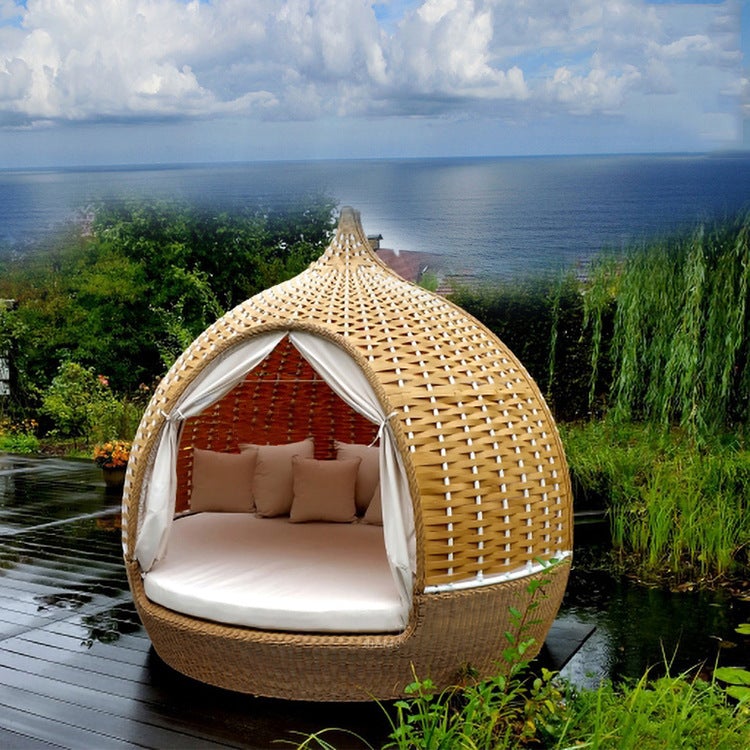 Outdoor-Freizeit-Balkonsofa-Kombination Einzel- Doppel-Rattanmöbel Resort Vogelkäfig-Schlafsofa