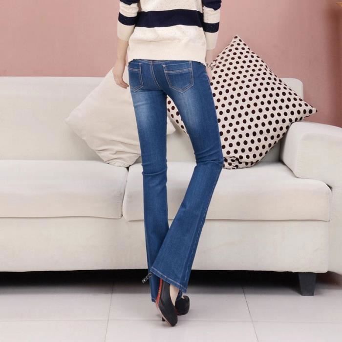 Jeans Femme - INSFITY - Taille Haute Slim Bootcut - Effet Délavé Confortable