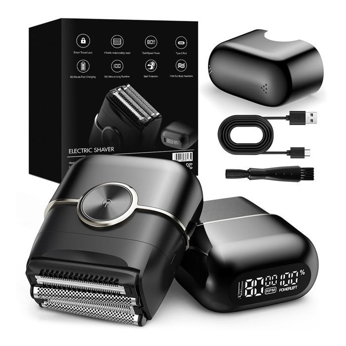 Rasoir Electriques Hommes Barbe 120 mins d'Autonomie Mini Foil Shaver Homme avec 4 Lames Flottantes USB-C Tondeuse Barbe Étanche