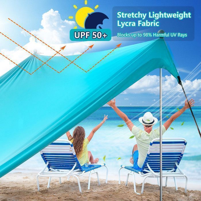 Draagbare strandtent 210×210 cm - Groen UPF50+ UV-bestendig Lycra, aluminium stokken, draagtas
