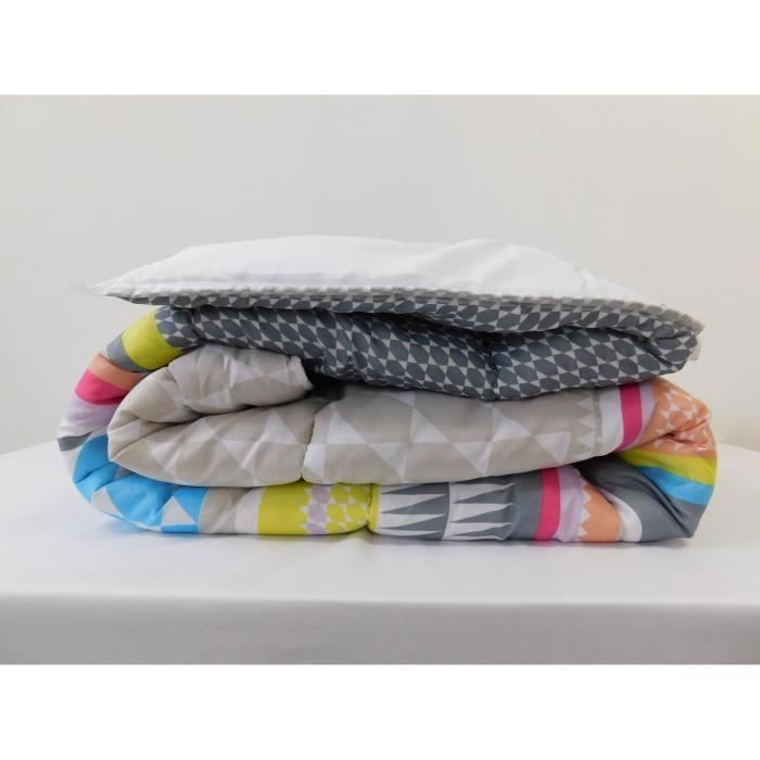Couette tempérée imprimée/Uni Blanc - 1 personne 140 x 200 - MI SAISON - MORTREUX