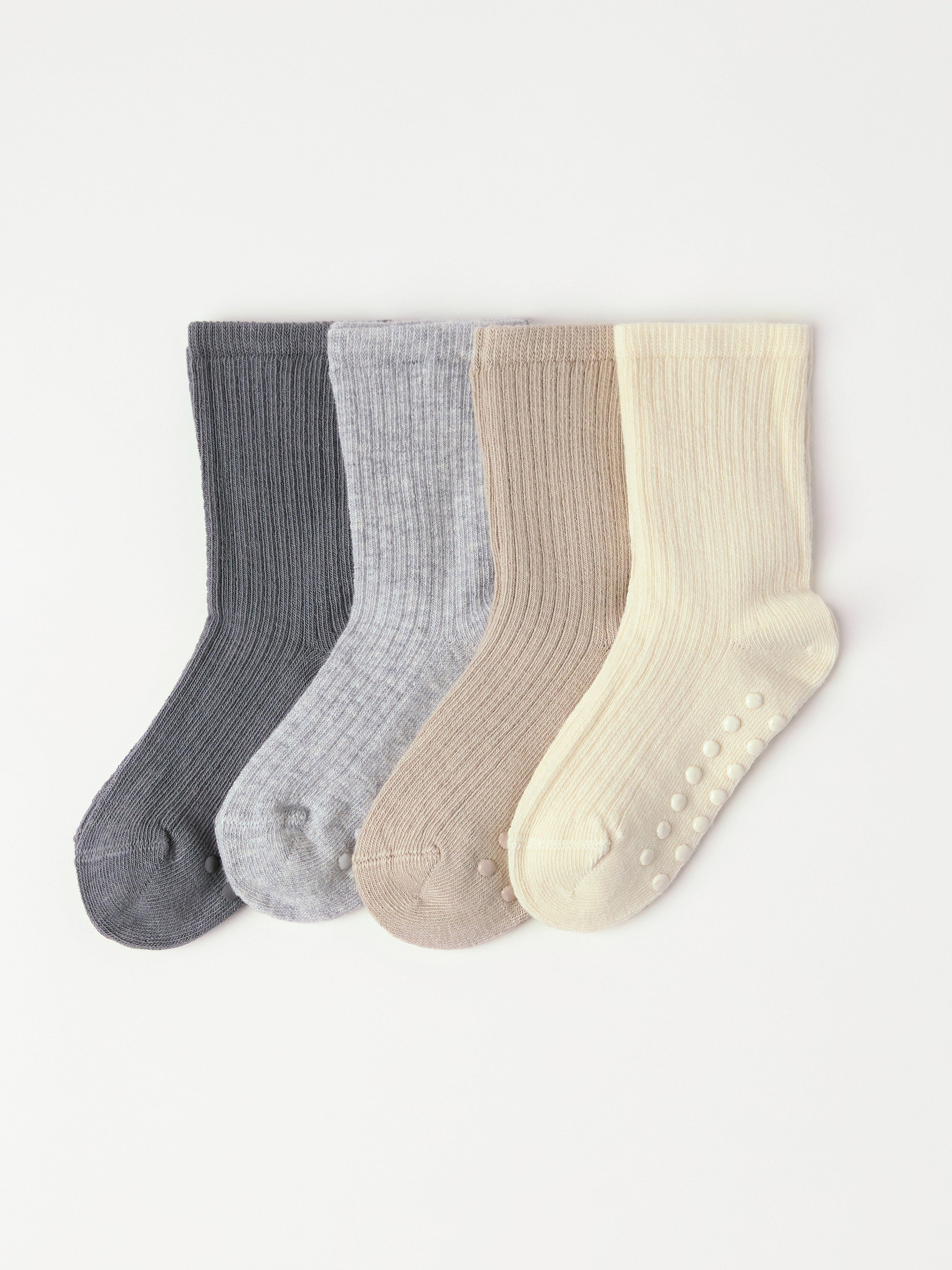 Conjunto de 4 meias caneladas bege acinzentado