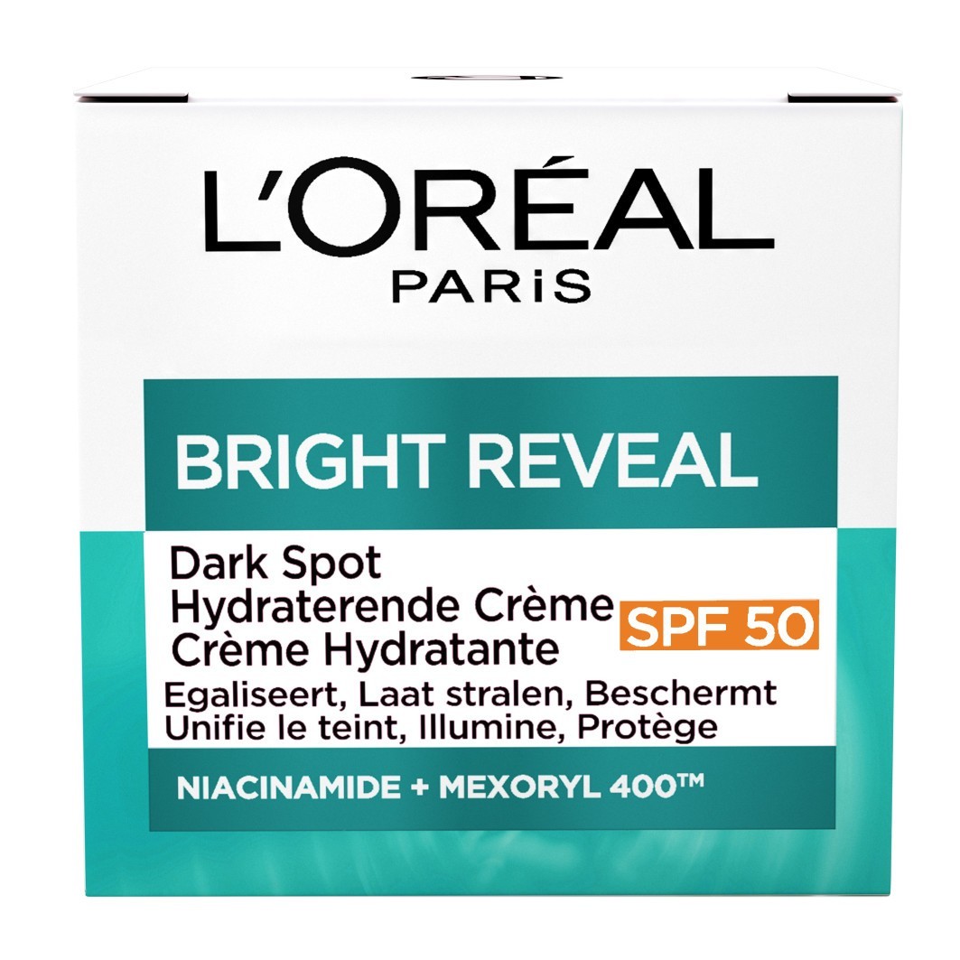 Crème de jour Bright Reveal de L'Oréal Paris, crème hydratante pour les taches pigmentaires SPF 50 - 50 ml