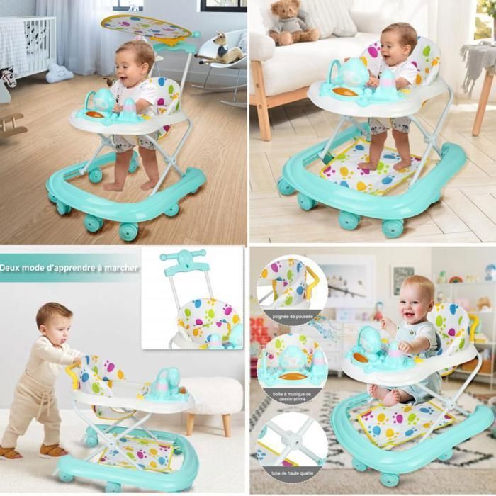 XUANYU Musical Baby Walker - From 6 Months - With 8 Wheels + Anti-Tip - Green