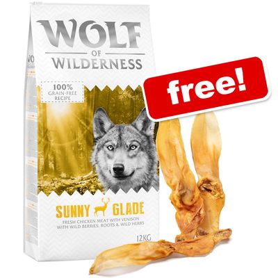 12 kg de croquettes Wolf of Wilderness pour chien + 200 g d'oreilles de lapin séchées offertes !*