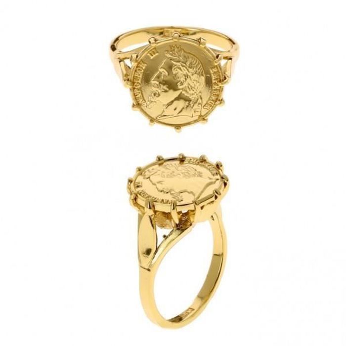 Anillo con moneda Luis de Oro, chapado en oro de 3 micras, con sello de autenticidad - Bijouxia - Anillo - Chapado en oro - Acabado en oro - Unisex