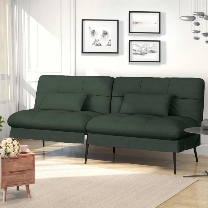 Canapé Convertible en Peluche, canape 3 Places, Style Moderne,Pieds en métal 174 * 51 * 72cm, Vert