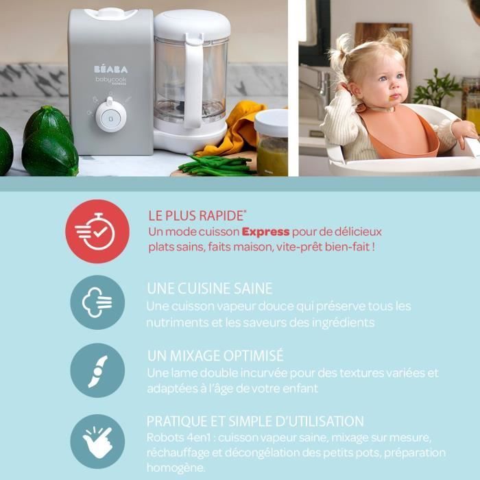 BEABA, Babycook Express, Babymadmaskine, 4-i-1 Blender-Komfur, Fløjlsgrå