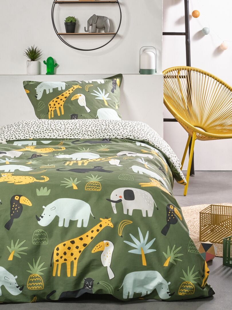 Juego de ropa de cama 'Animal' - Individual - Caqui con estampado