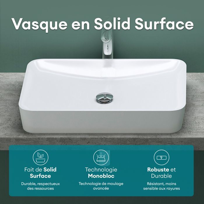 Lavatório retangular branco para bancada Mai & Mai - Resina - Col815 - 60cm x 40cm x 9cm