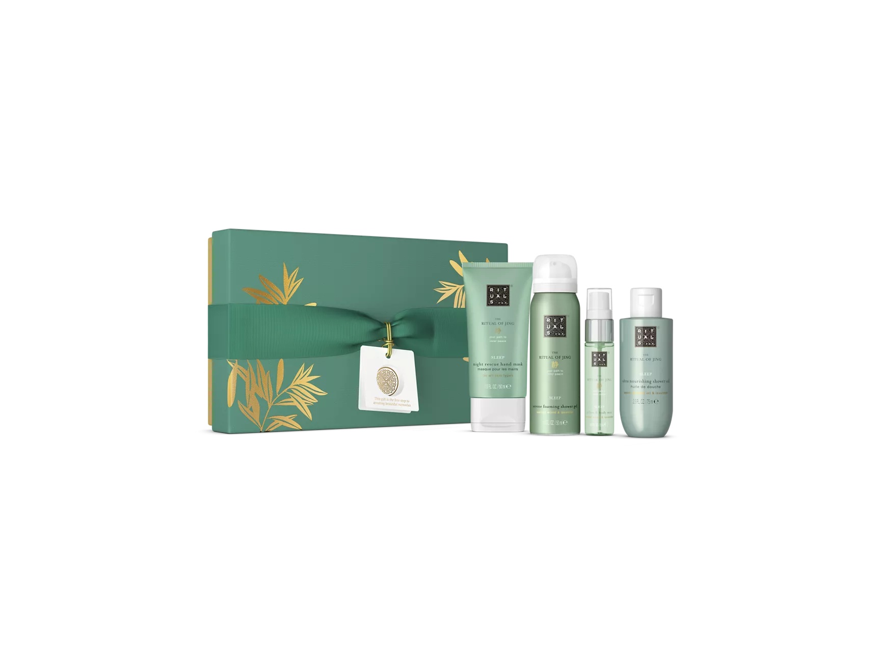 Poklon set The Ritual of Jing S: pjena za tuširanje 50 ml, maska za ruke 50 ml, gel za tuširanje 75 ml, sprej za jastuk i tijelo 20 ml