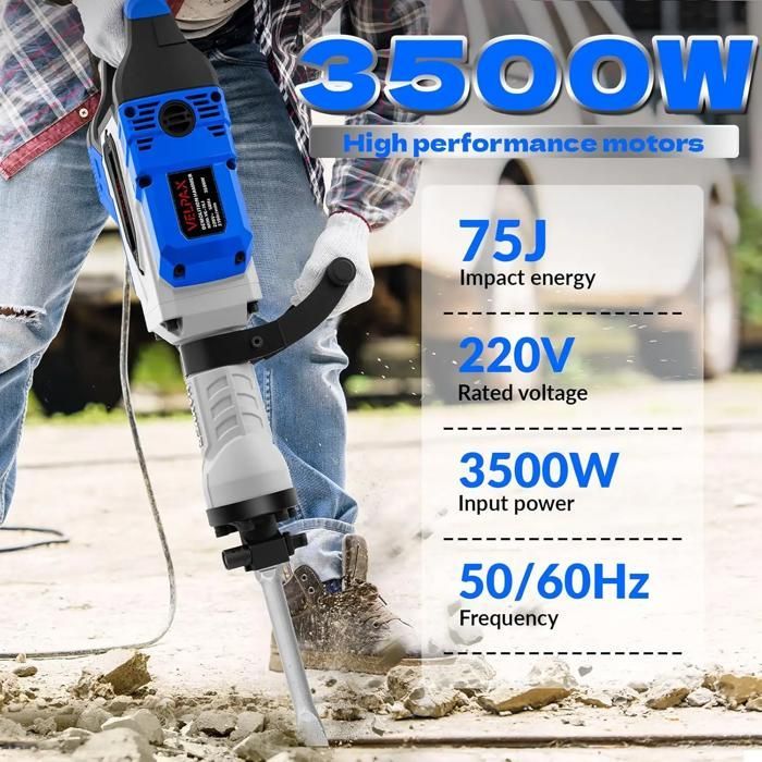3500W 75J Demolition Hammer, 2100 BPM Demolition Hammer, with 2 Replaceable Chisels