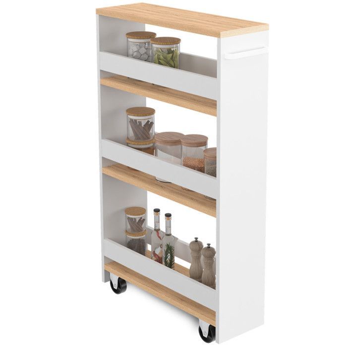 IDMARKET Desserte de cuisine gain de place HAGA chariot de rangement à étages blanc et façon hêtre