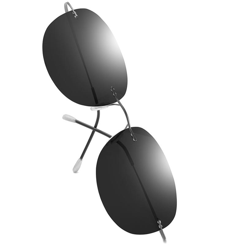 Runde, randlose Sonnenbrille aus Titan, polarisiert, von der Marke Polaroid, Designer-Sonnenbrille für Herren, ovale Sonnenbrille.