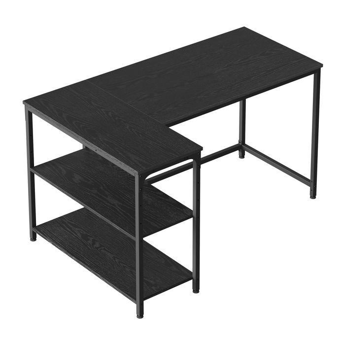 L-shaped desk, adjustable shelves with storage, 120 x 80 cm, black