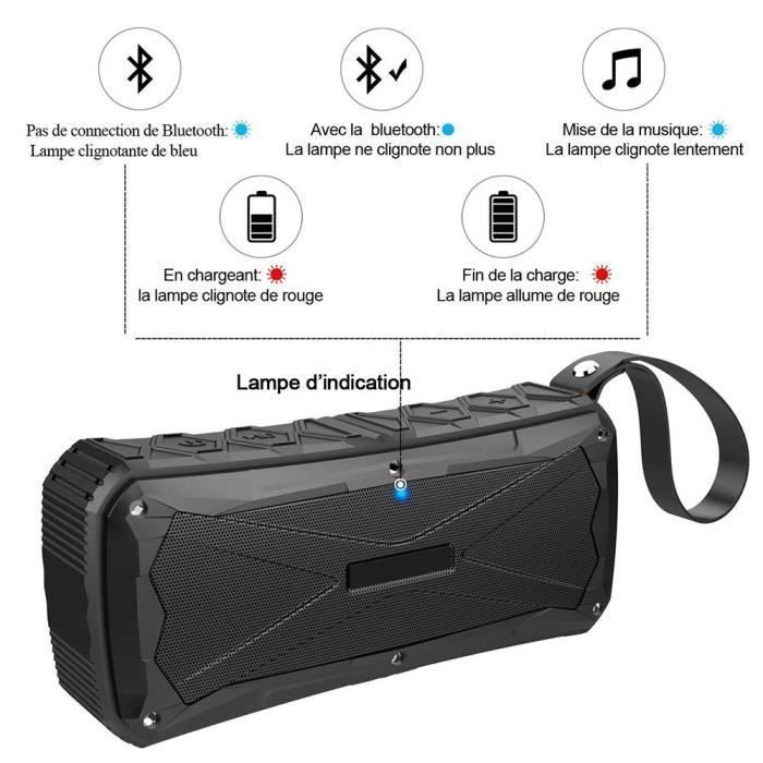 Bluetooth Speaker - EFCONNECTION - Waterproof Model - 12-Hour Battery Life - External Battery - Black
