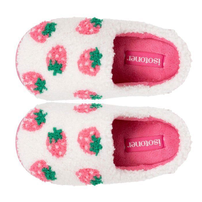 Isotoner Chaussons sherpa fraise, semelle bloup XTRA Confort, amorti souple ivoire fille