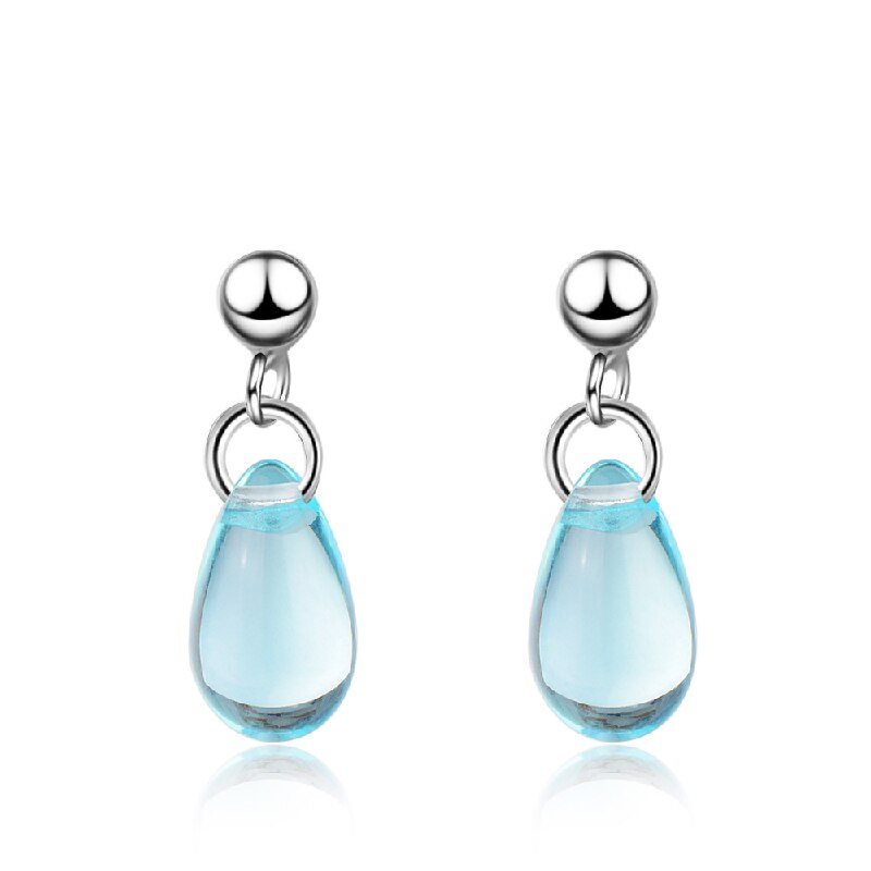 Trendy Earrings for Women – Wedding & Party Accessories – 925 Sterling Silver Waterdrop-Shaped Studs with Created Blue Crystals (Wholesale)