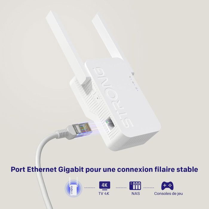STRONG- REPEATER AX3000 - Répéteur Point accès WIFI 6 Booster - Jusqu'à 3 Gbits/s - Jusqu'à 223 m2 - Compatible toutes box