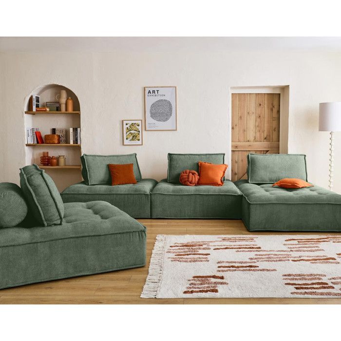 Marisol - Sofá panorâmico modular de 7 lugares - veludo texturizado - Verde