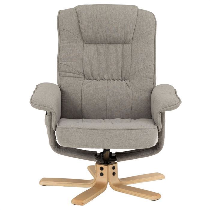 CHARLY relaxfauteuil met voetensteun, ottoman, draaibare zitting, verstelbare rugleuning en gewatteerde zitting, in grijze stof.