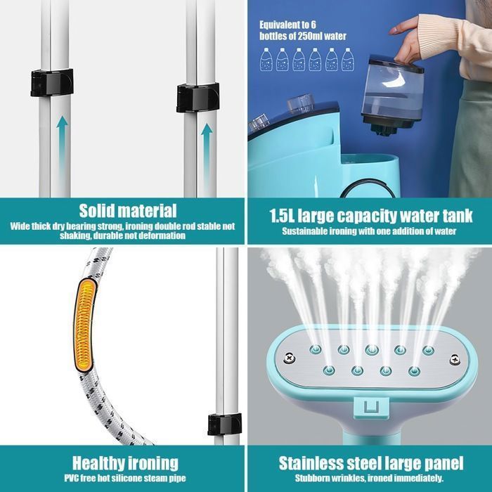Vaporiera verticale 2 in 1 per indumenti, 2000 W, 1,5 L, emissione di vapore costante di 40 g/min, 11 impostazioni di vapore, riscaldamento in 30 secondi, adatta a tutti i tessuti.