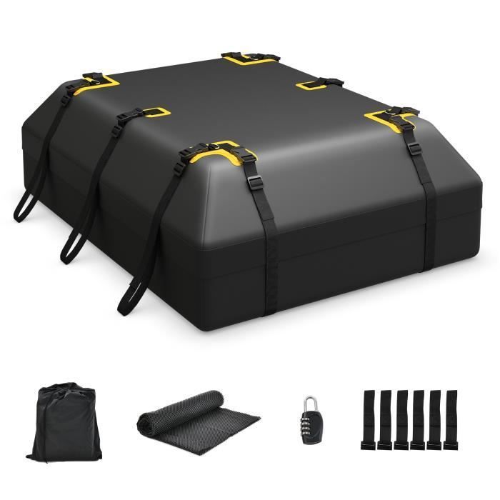Cofre de techo impermeable DREAMADE de 0,6 m³ con 14 correas, 6 ganchos para puertas y portaequipajes con cerradura de combinación.