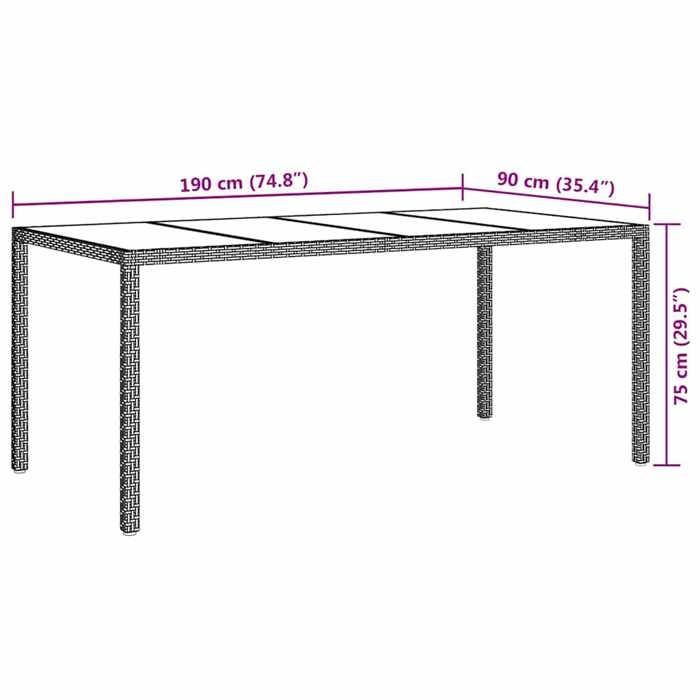 Tavolo da giardino/balcone scontato - JILLE'S - per sala da pranzo Grigio 190 x 90 x 75 cm Poly Rattan SOLO250954