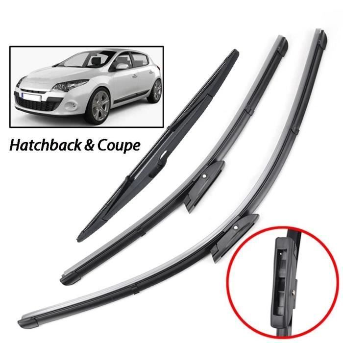 Juego de 3 limpiaparabrisas delanteros y traseros para Renault Megane 3 MK3 Hatchback - Coupé 2008 2009 2010 2011 2012 2013 2014 2015 2016