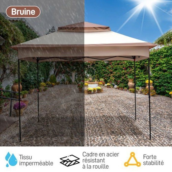 3,3x3,3M Tonnelle pour jardin - Extérieur, réception, fête - Tissu Oxford imperméable - Kaki