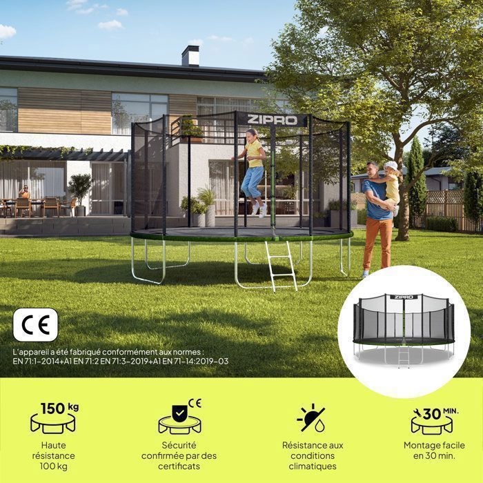Trampolino da giardino Zipro Jump Pro con rete di sicurezza e scaletta - 496 cm