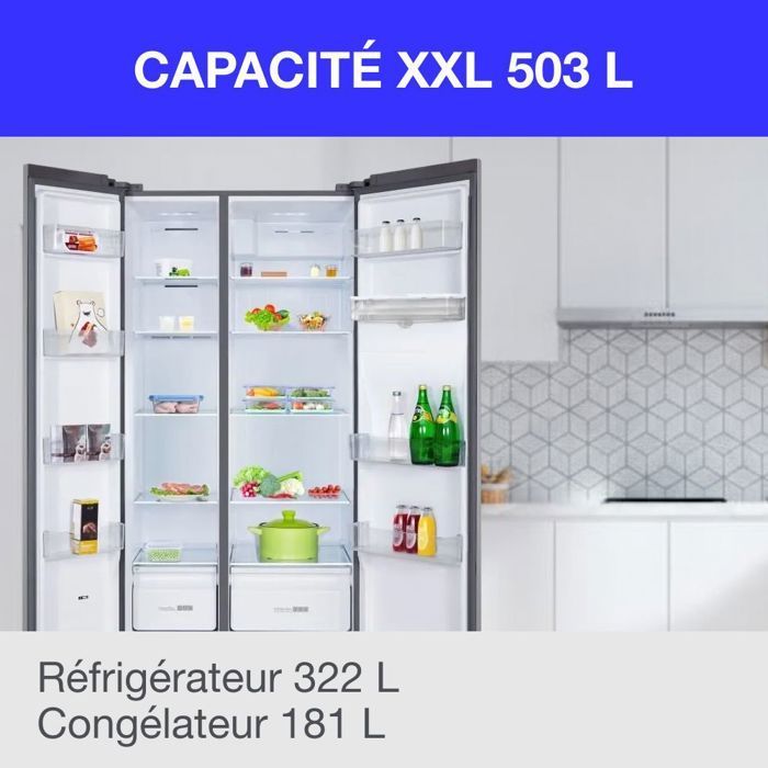 American-style refrigerator - CONTINENTAL EDISON - CERA505NFIXD - 503 L - Total No Frost - Energy Class D - W92 x H177 cm - Stainless steel